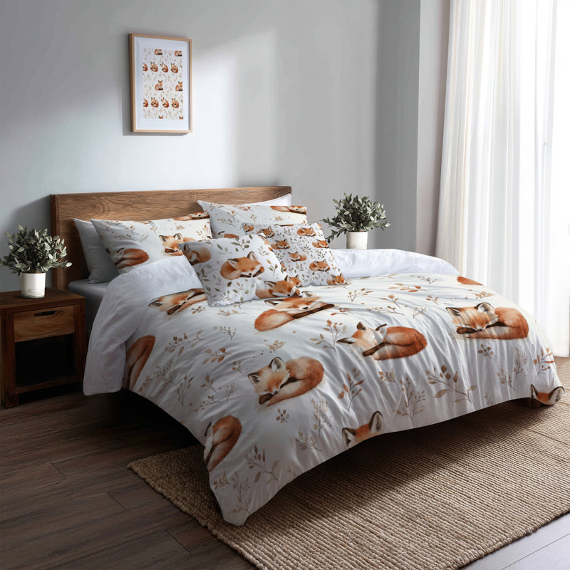 Ensemble de literie 5 pièces Kids Forest Animals - housse de couette et coussin décoratif Sleepy Sleeping Foxes, Lit simple