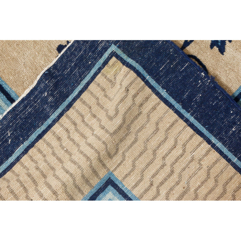 Tapis en laine fait à la main 9 x 11 début du 20e siècle chinois audacieux, botanique, beige et bleu
