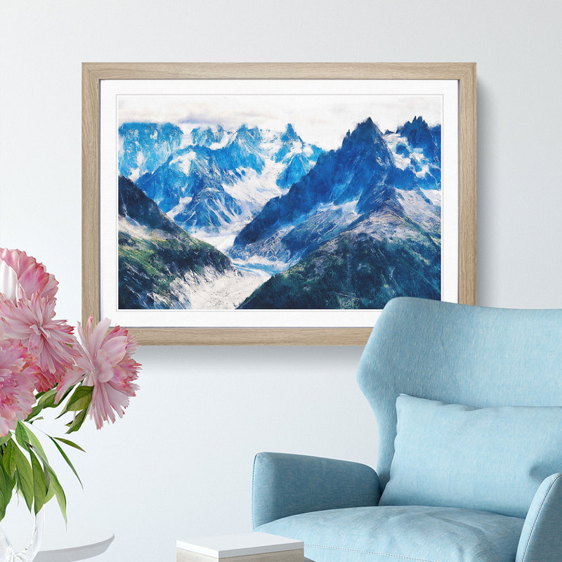 Mountains in Lac Blanc Chamonix - Picture Frame Painting Print, Oak Framed, 33cm H x 45cm W x 2cm D
