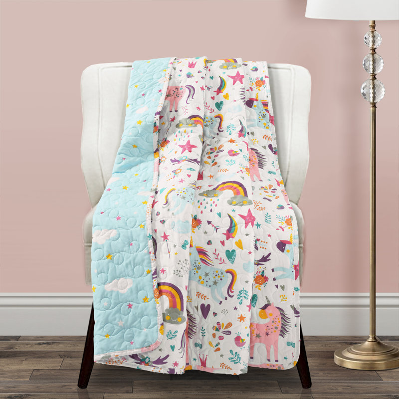 Unicorn Heart 100% Polyester Baby Blanket, White