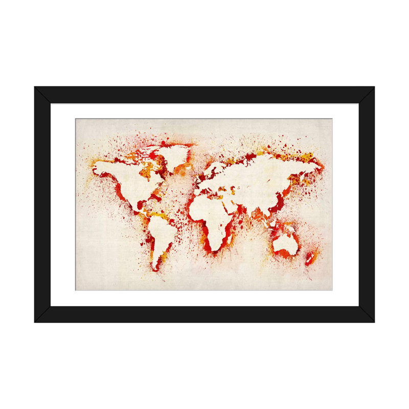«Map of The World Paint Splash II» par Michael Tompsett, reproduction d'art sur toile, H 16 po x l 24 po x P 1 po, Blanc