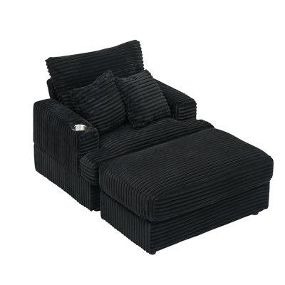 Ensemble de fauteuil avec repose-pieds et repose-pieds de 39 pouces avec canapé à ressorts et tissu velours côtelé, parfait pour le salon ou la chambre à coucher
