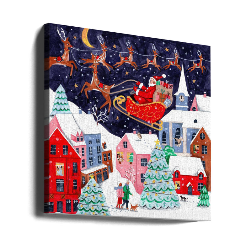 "Père Noël et ses rennes", art mural sur toile tendue, H 30 po x l 30 po