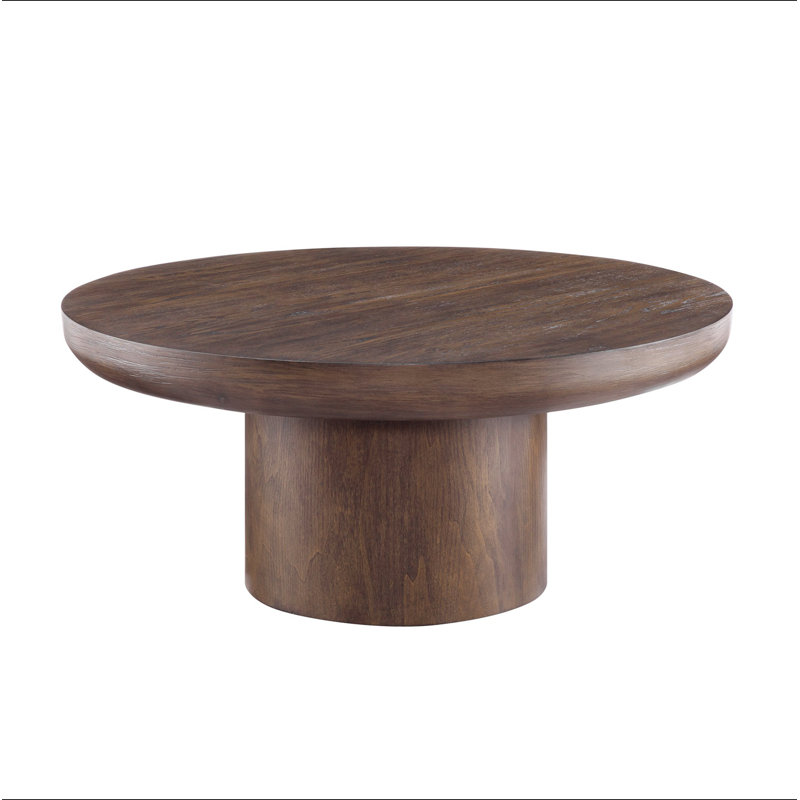 Table basse ronde de 35,98 pouces avec pieds cylindriques, table de table en placage de bois, table d'appoint de canapé arrondie pour le bureau du salon