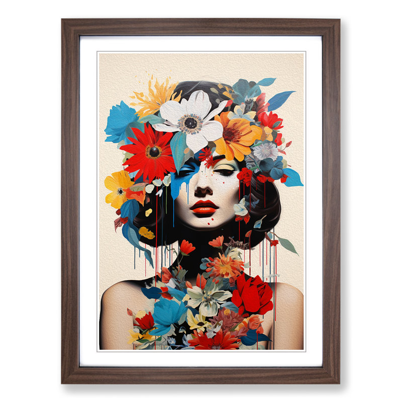 Wildflowers Constructivism No.2 - Single Picture Frame Print on Wood, 34cm H x 25cm W x 2cm D, Walnut