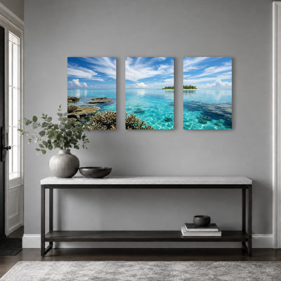 Océan tropical, art mural sur toile tendue, ensemble de 3 reproductions de peinture à l'huile pour salon, chambre à coucher, décor à la maison