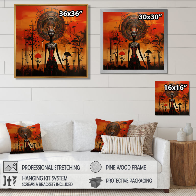 Pleine lune déesse, paysage abstrait minimal - art mural africain, Toile tendue, H 16 po x l 16 po x P 1 po
