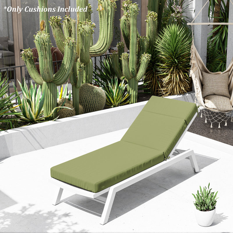 1-Piece Outdoor Chaise Lounge Chair Cushion, 80"X26"X4", Light Green