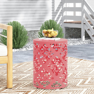 Table d'extérieur en métal corail avec cadre en fer 13,75W X 18,00H 13,82W