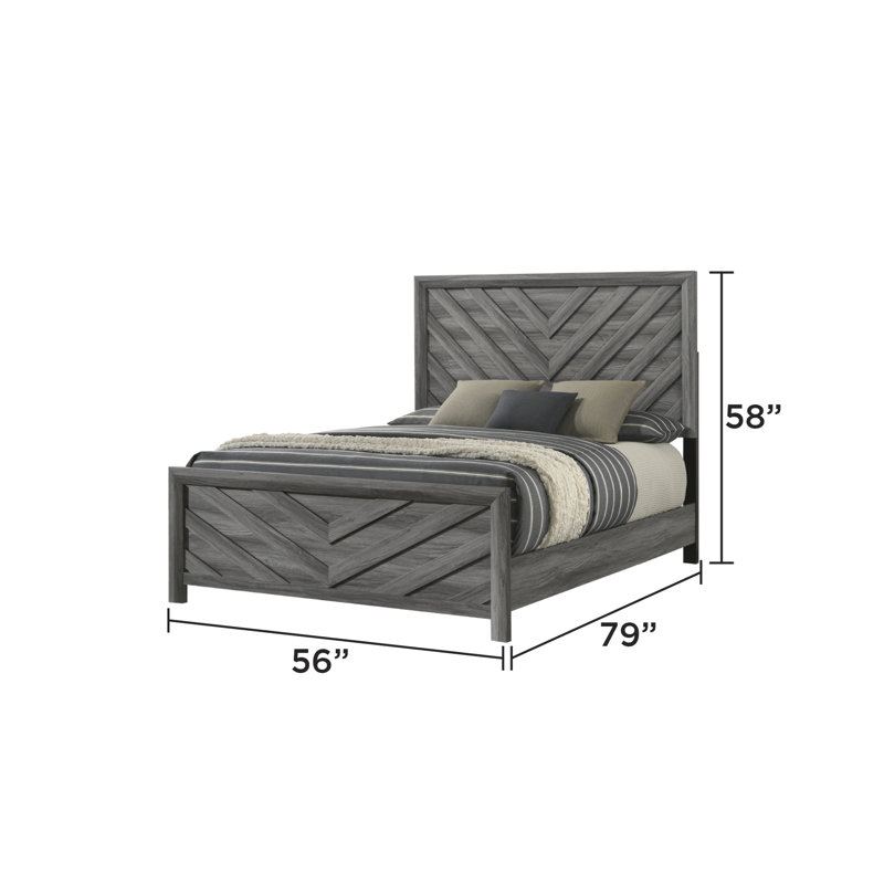Lit double gris avec apparence élégante - Bois massif pour cadre de chambre à coucher
