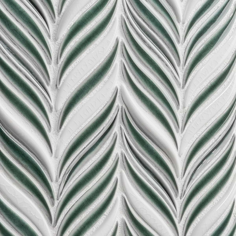 Nabi Alula 10x12 Chevron Crackled Glossy Glass Mosaic Tile, Deep Emerald Green