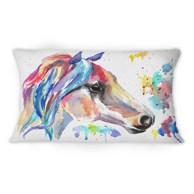 Portrait d'un cheval aux couleurs vives - Coussin décoratif à imprimé traditionnel
