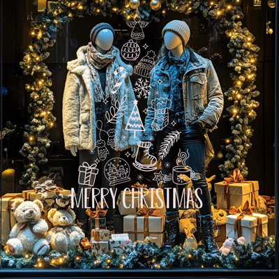 Décoration murale de Noël en vinyle - autocollant de fenêtre Merry Christmas pour la maison, le bureau et les vitrines, art autocollant amovible pour les fêtes, lettrage en vinyle de qualité supérieure, parfait cadeau saisonnier MC2