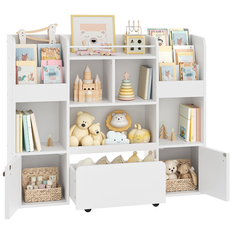 Bibliothèque avec tiroirs et portes pour chambre, salle de jeux ou bureau, Blanc