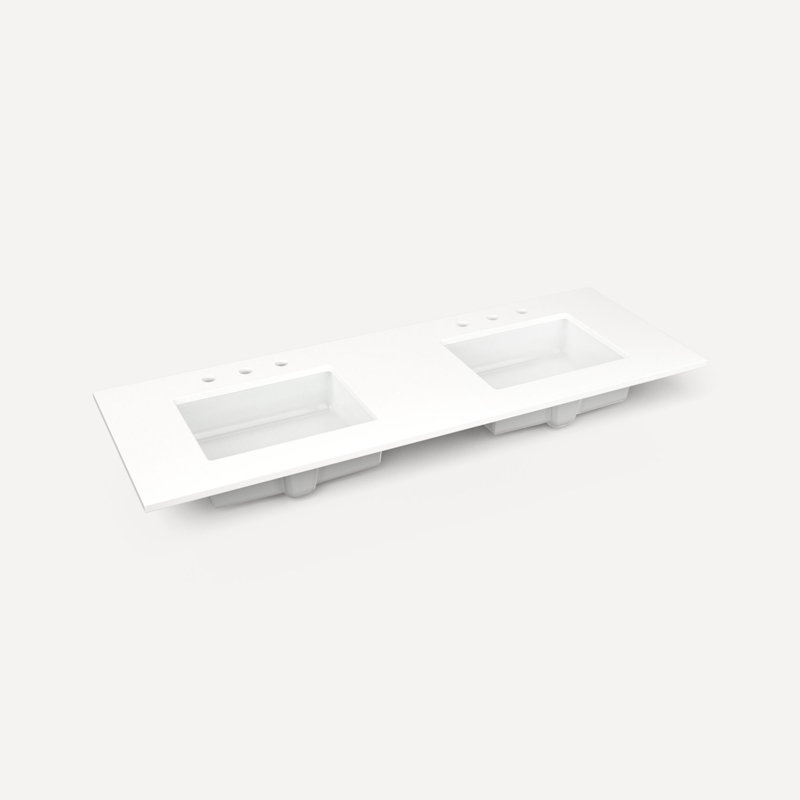 Plateau de meuble-lavabo en pierre de quartz Craft Series, Zeus extrême blanc, Triple