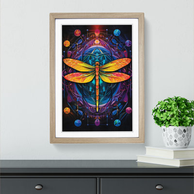 XYZ-FRM-V1223-560 Dragonfly Geometric - Single Picture Frame Print on Wood