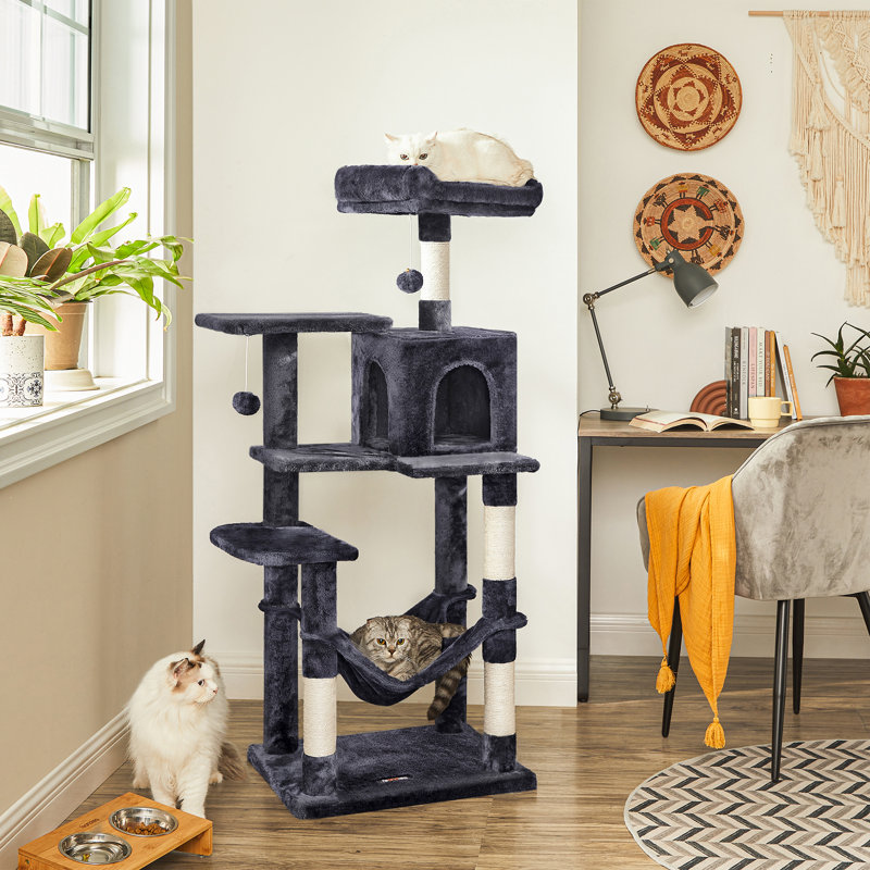 143cm H Cat Tree, Smoky Grey, 143cm H x 55cm W x 45cm D