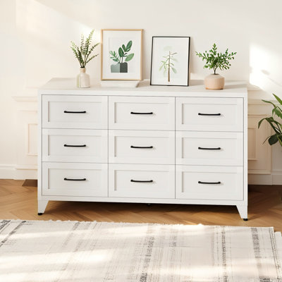 White 9-Drawer Metal Low-Profile Dresser