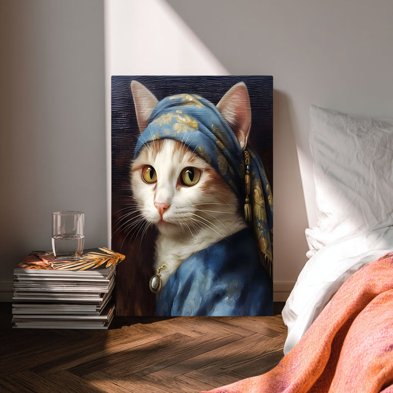 Reproduction sur toile rétro avec perle de chat Vermeer - Urban Studio, 30*20 pouces (75*50*2 cm)