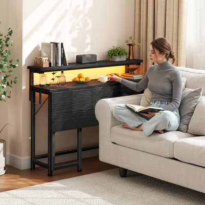 Bureau d'ordinateur pliant 32/40 "avec support pour moniteur et lumières à DEL RVB, petit bureau pour bureau à domicile, bureau industriel pliant robuste avec crochets de rangement et pieds réglables