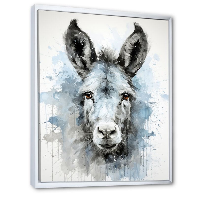 Charmant portrait d'âne gris - art mural d'âne, Cadre flottant blanc, H 44 po x l 34 po x P 1,5 po