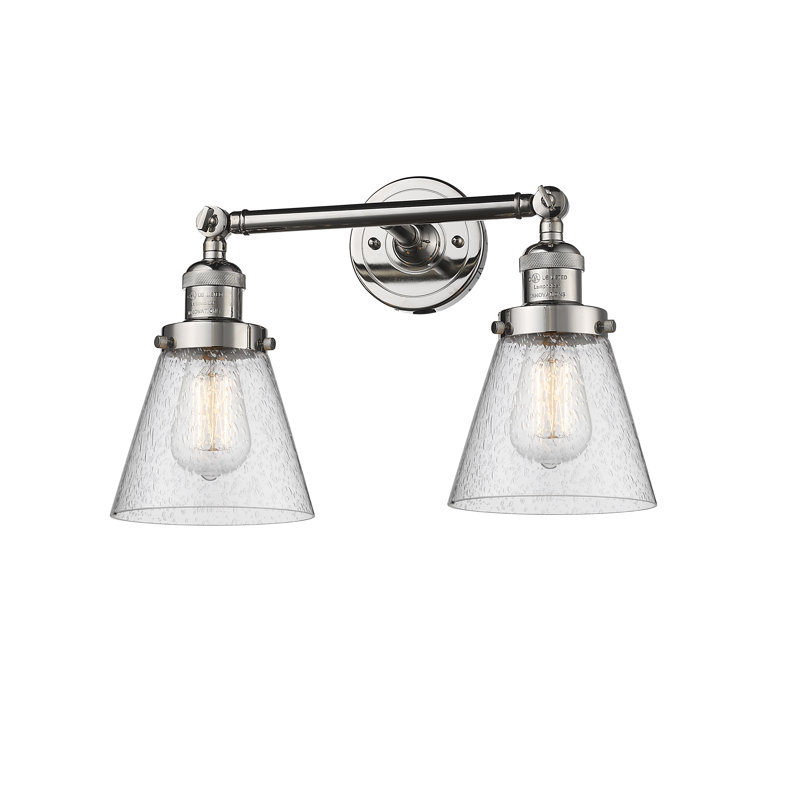 Éclairage de meuble-lavabo inclinable 2 lumières Cone, Ampoule à DEL rétro de 6 watts, Grainé, Nickel poli