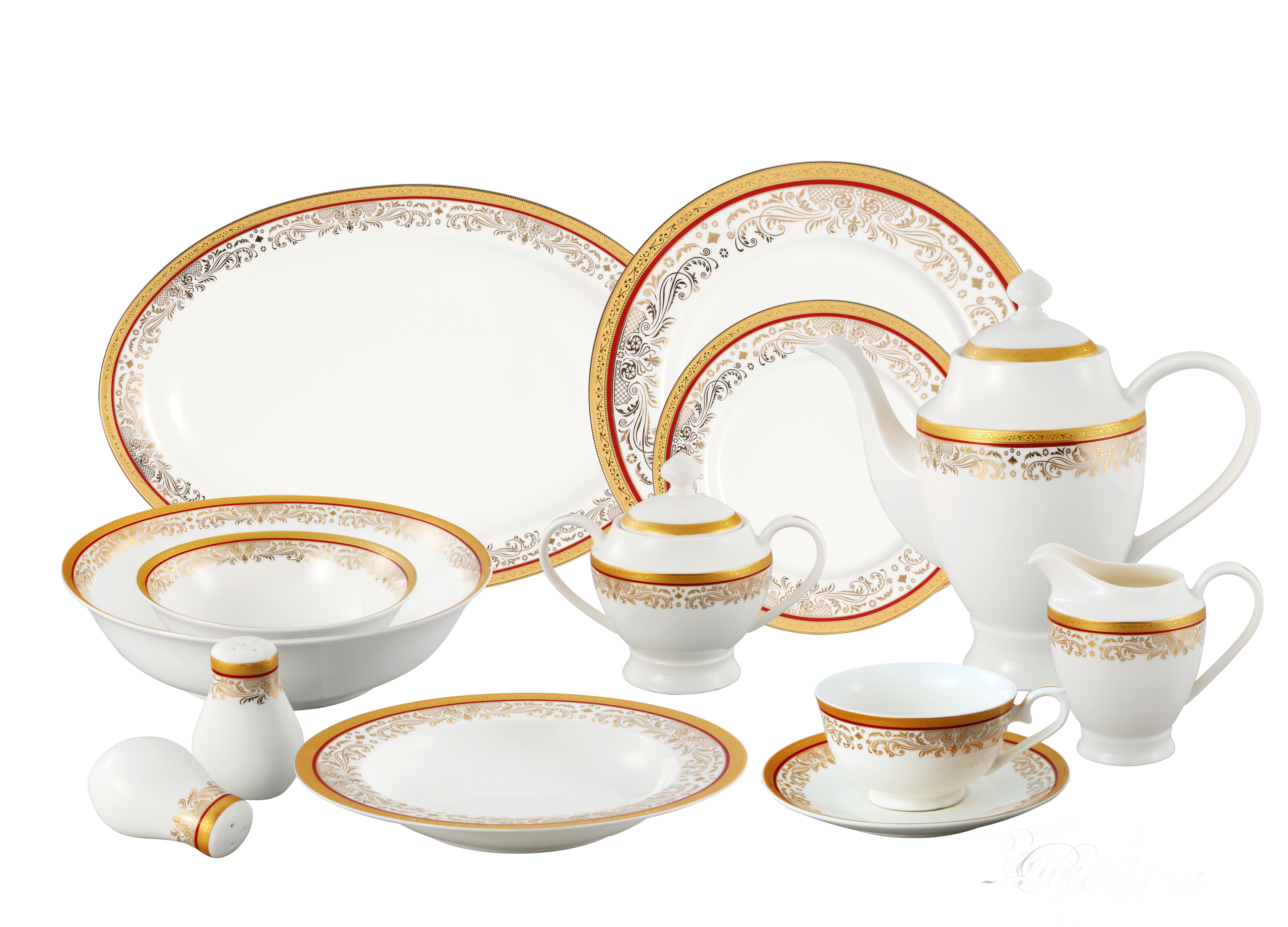 Lorren Home Trends Bone China 57 Piece Dinnerware Set, Service for 8 ...