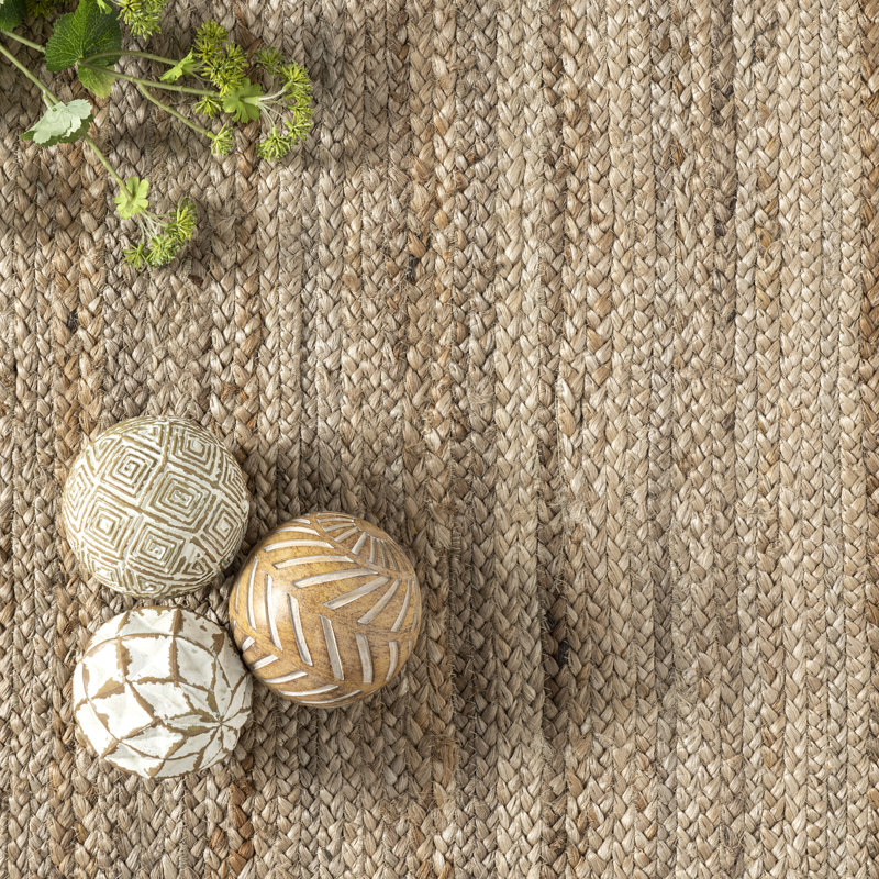 Ankita Bordered Jute Area Rug, Round 8'