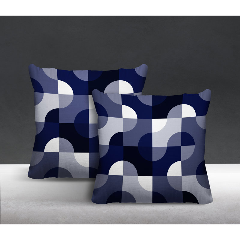 Coussin décoratif carré intérieur / extérieur Milda, L 19 po x H 19 po, Bleu marine