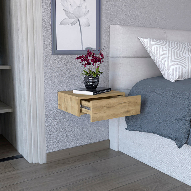 Table de chevet flottante, table de bout, table d'appoint murale avec tiroir, Beige