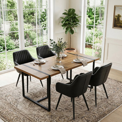 Ensemble de table de salle à manger 5 pièces pour 4, ensemble de table de cuisine rectangulaire moderne avec pieds en métal