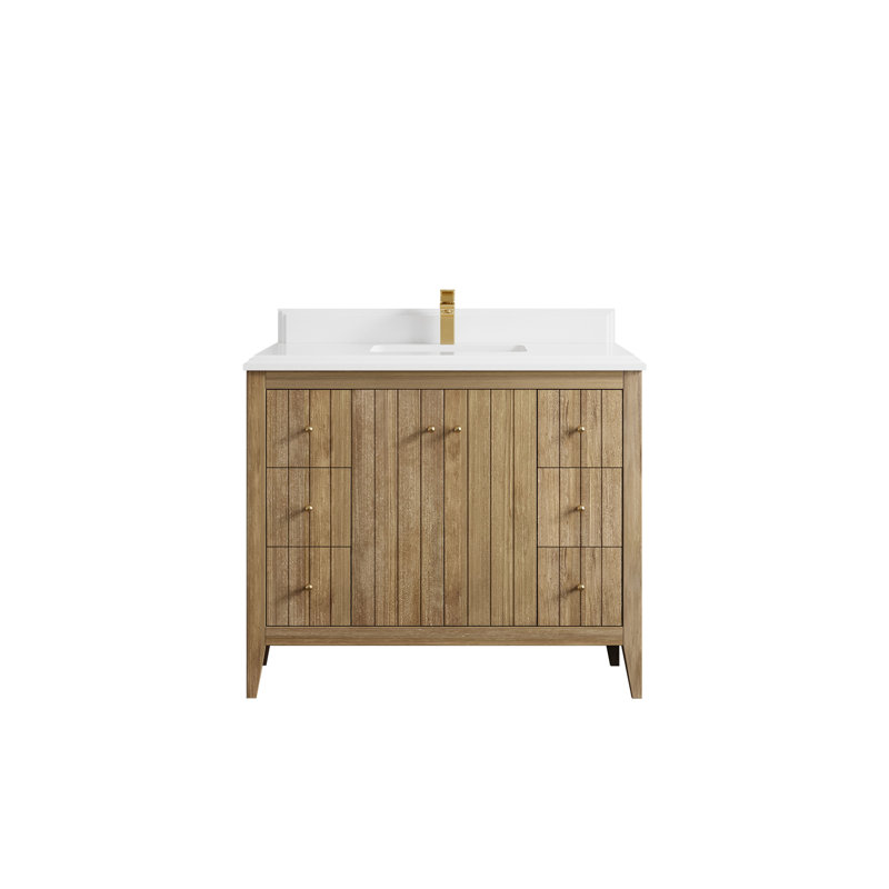 Teck d'Atlanta 42 po X P 22 po D Meuble-lavabo simple en gris clair délavé avec quartz Cove Edge, Blanc