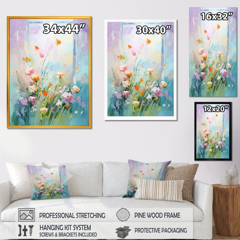 Rose Meadows Breeze III - prairie, art mural, H 60 po x l 28 po x P 1,5 po, Cadre flottant doré