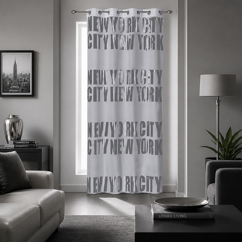 New York Blackout Curtain Single Panel, Light Gray
