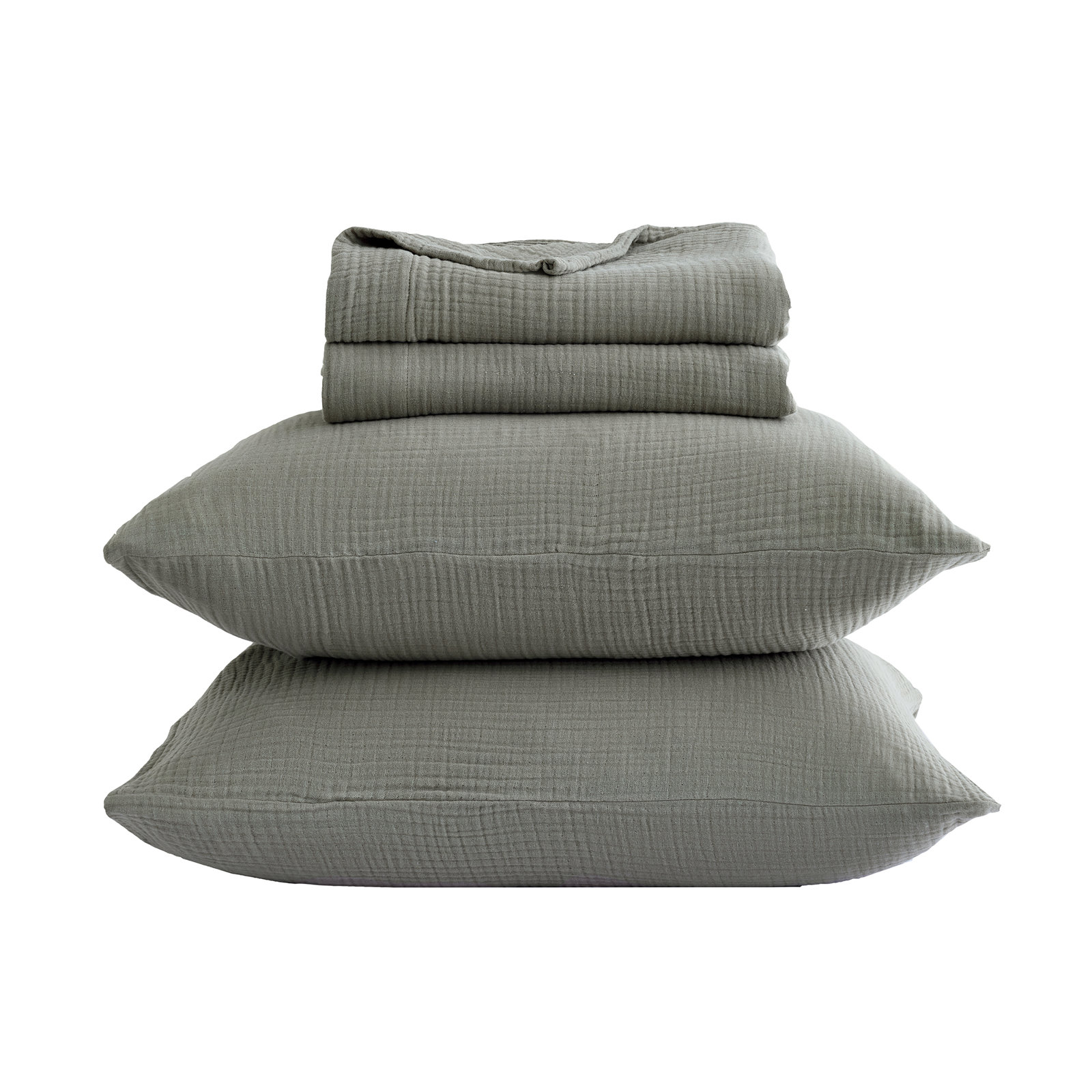 Cotton Voile Classic Casual Modern Rustic Soft Lightweight Throw Blanket Set, Queen, Sage