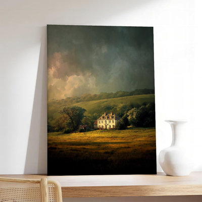 Canvas Wall Art Countryside House Under Stormy Sky Poster Vintage Poster Print Home Decor