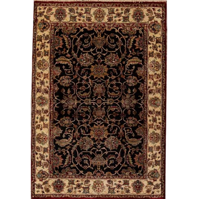 Hand-Knotted High-Quality Black and Cream Area Rug