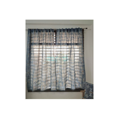 Rideaux en lin brodés bleus pour la maison | Rideaux de style maison de campagne et rideaux boho faits à la main | Panneaux de rideaux en lin sur mesure pour le décor de la cuisine