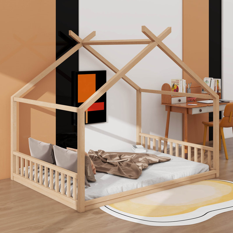 Structure de lit bas Montessori-Style, avec têtes et pieds, Naturel, Double