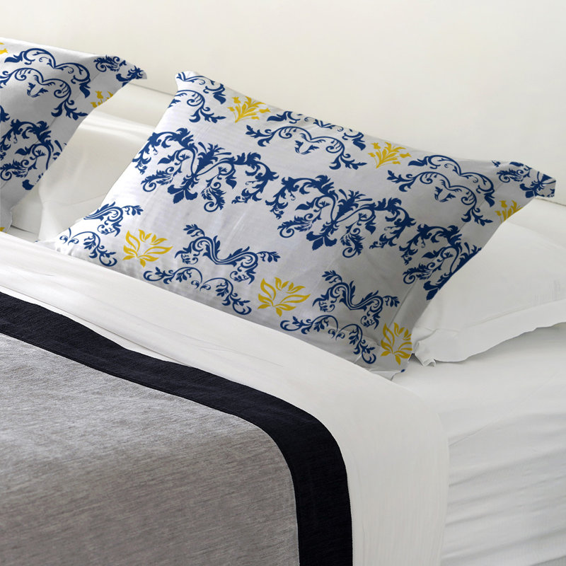 Football Baroque Pattern Pillow Sham, Standard, White/Blue/Gold, Microfiber