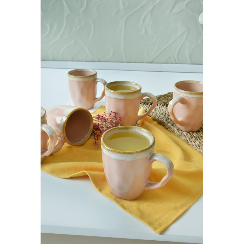 Ensemble de tasses élégantes en céramique (6 pièces), couleur poudre, 4,0 po x 4,3 po | 100% antibactérien, résistant aux chocs thermiques, facile à nettoyer | Parfait pour la maison ou le bureau, va au lave-vaisselle jusqu'à 122 ° F
