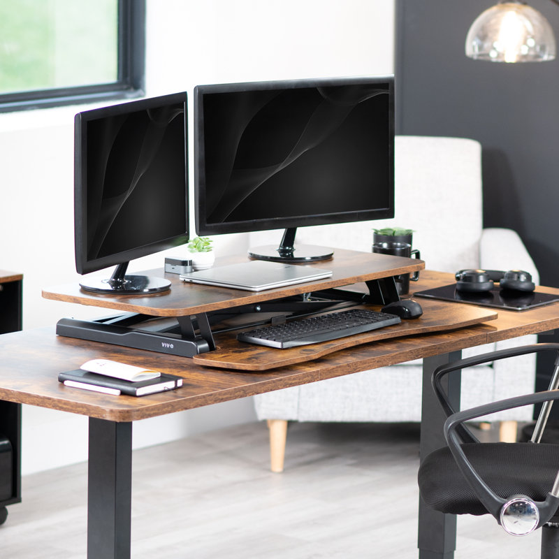 Convertisseur de bureau debout à hauteur ajustable VIVO (Série DESK-V000K), H 4,5 po x l 28 po x P 16 po, Brun rétro / noir