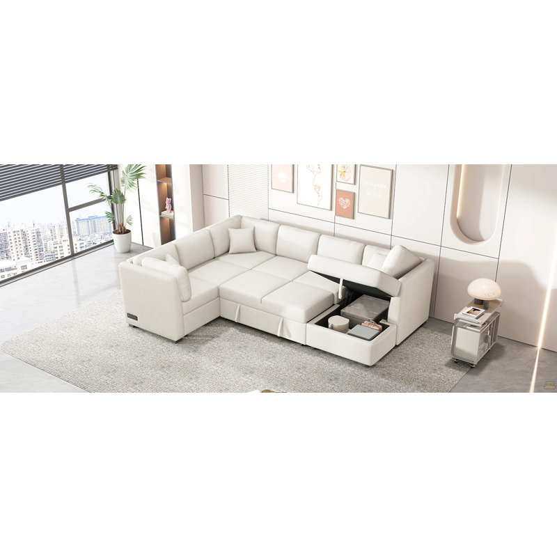 Canapé-lit modulaire en U 108,6 po avec deux ports USB et deux prises de courant
