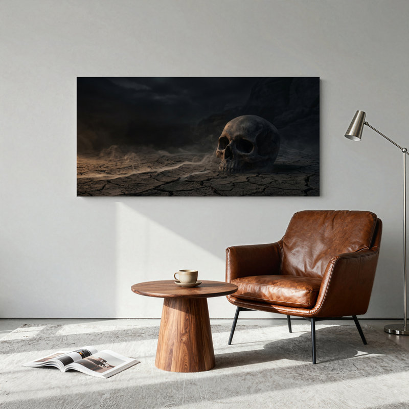 Ensemble de 1 tableau sur toile représentant un crâne sombre, 40“W x 20”H, Wrapped Canvas
