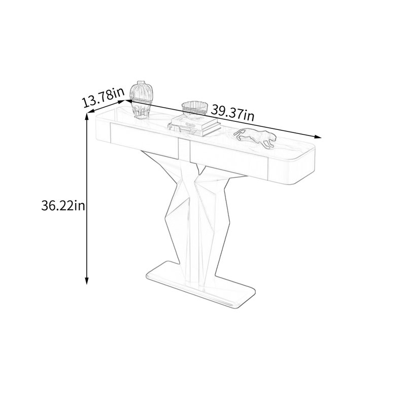 Sintered Stone Drawer Console Table, 36.22" H x 39.37" W x 13.78" D, White/Light Gray, Black