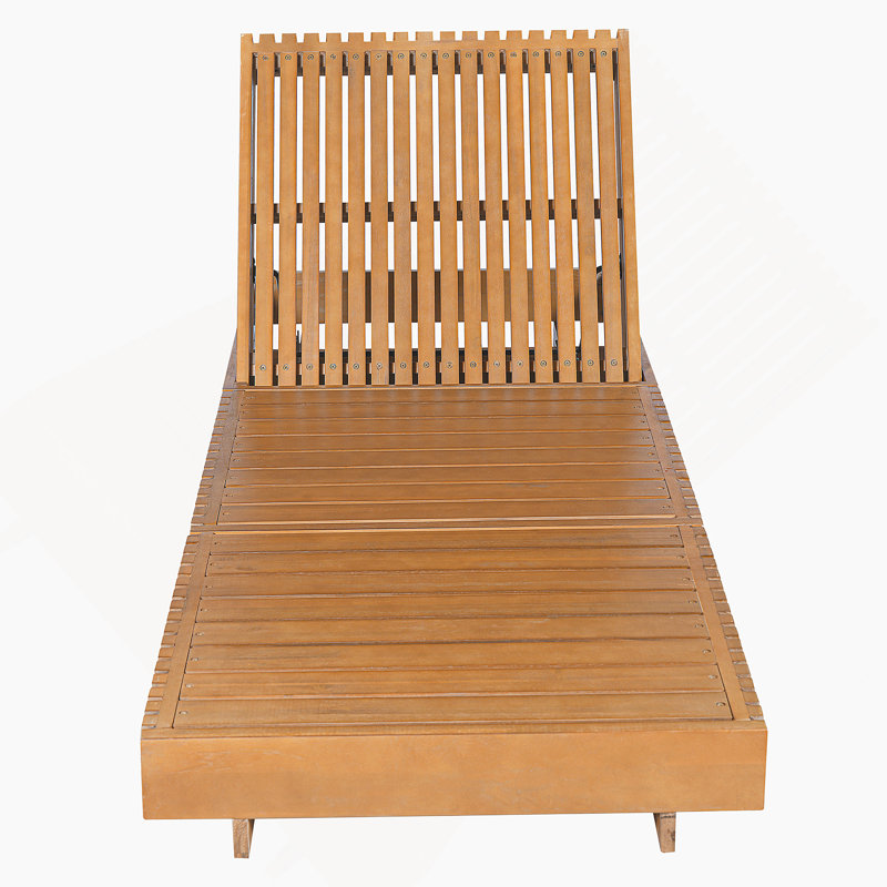 Chaise longue d'extérieur avec dossier réglable à 6 positions, bois d'acacia massif, couleur cuivre teck