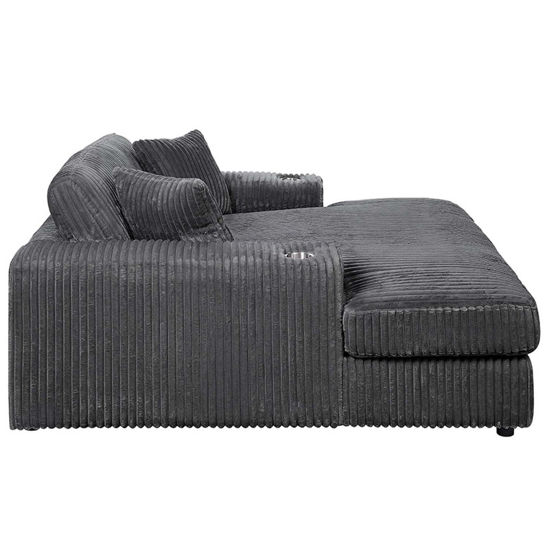 Chaise longue Hilde avec 2 coussins, velours côtelé gris foncé