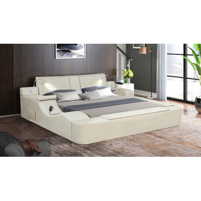 Grand lit en bois et similicuir