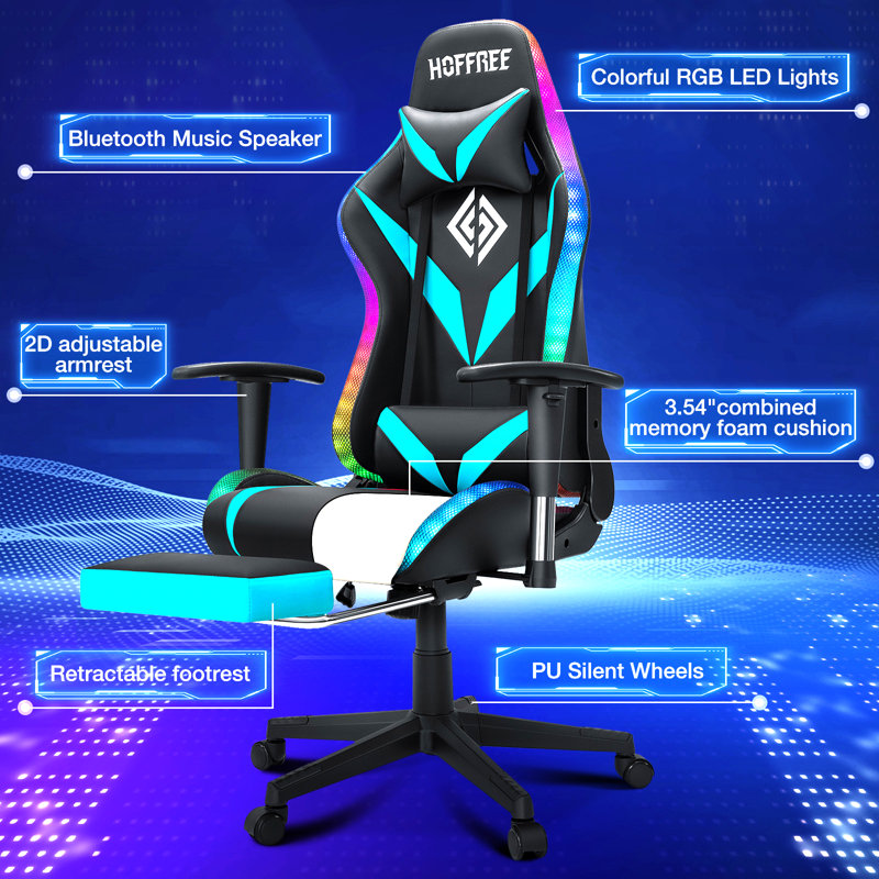 Hoffree Rocking Gaming Chair with Speakers Ergonomic Gamer Chair with Massage for Office and Gaming, Blue/Black