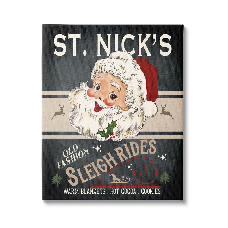 «St. Nick's Sleigh Rides», art mural rétro sur toile par Jo Moulton, H 20 po x l 16 po x P 1,5 po